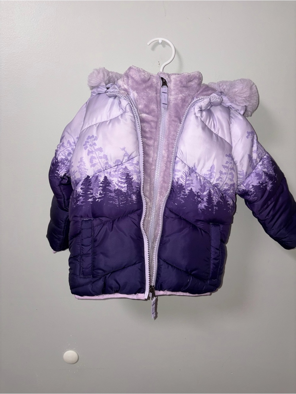 Snozu Purple Ombré Puffer Snow Jacket Double Zip Faux Fur Hood Fleece Lined 3T